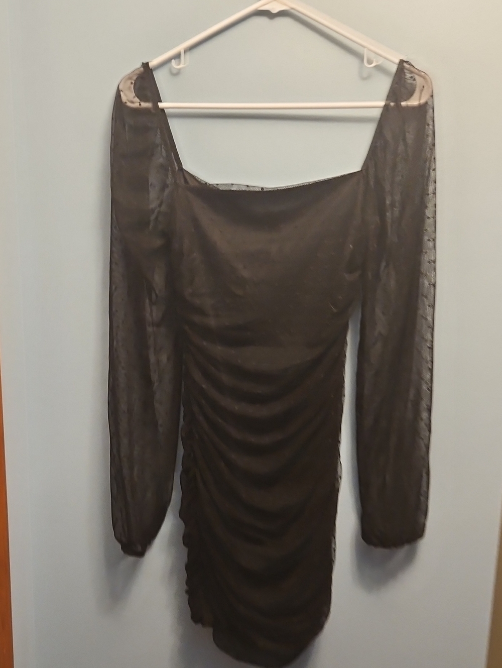 Windsor Black Sheer-Sleeve Ruched Mini Dress